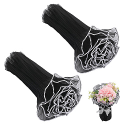 Черный 2 сумки органза упаковка цветов букет бумага, с кромкой из абс-пластика, имитирующей перламутр, на день Святого Валентина, свадьба, украшение на день рождения, чёрные, 270~300x0.2~3мм около 4 ярд/мешок