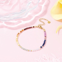 Смешанные камни Браслеты из бисера из натуральных смешанных драгоценных камней чакра для женщин, с круглым бисером Toho и 304 фурнитурой из нержавеющей стали и латуни, граненые, 7-1/8 дюйм (18 см)