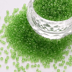 Зеленый Прозрачные стеклянные цилиндрические бусины, бисер, круглое отверстие, зелёные, 1.5~2x1~2 мм, отверстие : 0.8 мм, около 8000 шт / упаковка, около 1 фунт / мешок