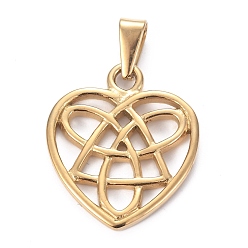 Golden 304 Stainless Steel Pendants, Heart with Trinity Knot, Golden, 25x21.5x2mm, Hole: 9.5x4.5mm