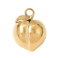 Peach 316 хирургические брелоки из нержавеющей стали, фрукты чары, ионное покрытие (ip), реальный 18 k позолоченный, персик, 14x10x9.5 мм, отверстие : 1.6 мм