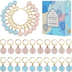 (52) Непрозрачная лаванда Плоские круглые с эмалевыми подвесными маркерами с номерами, подвески крючком, маркер с замком и кольцом с подвеской в виде винного бокала, разноцветные, 3 см, 2 цвет, 10 шт / цвет, 20 шт / коробка