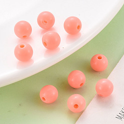 Salmon Opaque Acrylic Beads, Round, Salmon, 8x7mm, Hole: 2mm, about 1745pcs/500g
