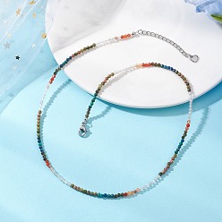 Разноцветный 2Ожерелья из круглых граненых бусин из натуральных и синтетических камней с градиентным цветом, диаметром мм, для женщин., цвет нержавеющей стали, красочный, 16.14 дюйм (41 см)