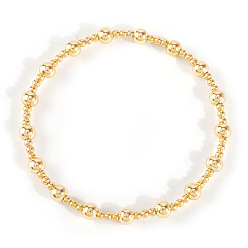 Золотой Латунные браслеты из эластичных бусин для женщин, круглые, золотые, 6.50 дюйм (16.5 см) ~ 6.89 дюйм (17.5 см)