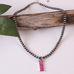 Letter I Ожерелья из круглых пластиковых бусин с инициалом из окрашенной синтетической бирюзы CCB для женщин, темно-розовыми, Буква "i", 18.90 дюйм (48 см)