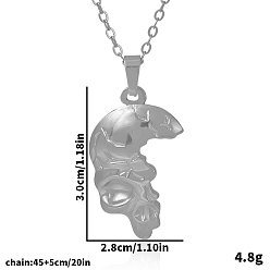 Серебро 304 Женские ожерелья с подвеской в виде половины черепа из нержавеющей стали, серебряные, 17.72 дюйм (45 см)