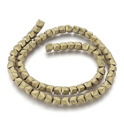 Light Gold Plated Electroplated Non-magnetic Synthetic Hematite Beads Strands, Frosted, Light Gold Plated, 6x5.5x6mm, Hole: 1mm, about 74pcs/strand, 15.94 inch(40.5cm)