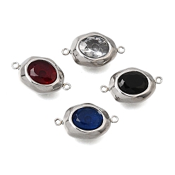 Color mezclado 304 Colgantes conectores de acero inoxidable y circonita cúbica, enlaces ovales, facetados, color acero inoxidable, color mezclado, 17x10x6 mm, agujero: 1 mm