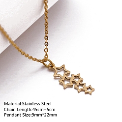 Звезда 201 подвесные из нержавеющей стали ожерелья, ожерелья-цепочки для женщин, золотые, звезда, 17.72 дюйм (45 см), Кулон : 22x9 мм