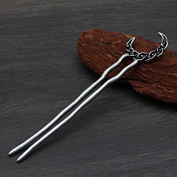 Antique Silver Moon Alloy Hair Forks, Viking Hair Accessories for Women, Antique Silver, 145mm
