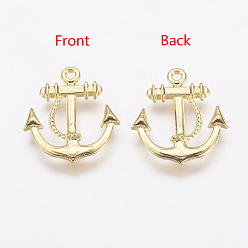 Золотой Сплавочные подвески тибетского стиля, якорь, без свинца и без кадмия, золотые, шириной около 20 мм, 23 мм длиной, отверстие : 2 мм