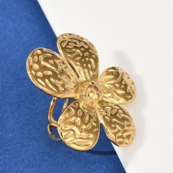 Золотой 304 из нержавеющей стали манжеты кольца, цветок, золотые, 35.5x25 мм, внутренний диаметр: 17 мм