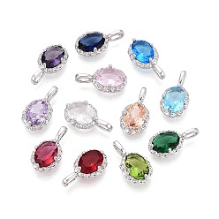 Платинированный Латунь с кубическим цирконием подвеской, овальные амулеты, Реальная платина, 15x8x4 мм, отверстие : 3.5 мм