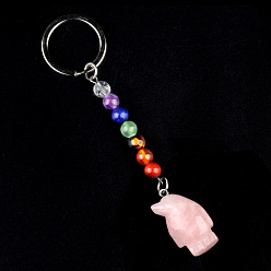 Розовый Кварц Брелок из розового кварца, с кварцевым резонатором, аметист, ляпис, авантюрин, красный агат, красная яшма, пингвин, 11 см