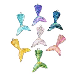 Mixed Color Translucent Resin Pendants, with Platinum Tone Iron Loops, Fish Tail Charms, Mixed Color, 43.5x26x4mm, Hole: 2mm