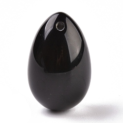 Obsidian Natural Obsidian Pendants, Easter Egg Stone, 31x20x20mm, Hole: 2mm