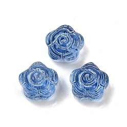 Морской Синий Прозрачные стеклянные бусины, цветы розы, спекающийся лак, Marine Blue, 11.5x12x8.5 мм, отверстие : 1.2 мм