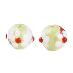 Honeydew Handmade Bumpy Lampwork Beads, Round & Flower, Honeydew, 12~14.5mm, Hole: 1.2~1.5mm