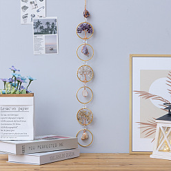 Смешанные камни Плоская круглая люстра с древом жизни из натуральных драгоценных камней, подвесной ловец солнца, с железным кольцом, украшение для дома и сада на окне автомобиля, 760 мм