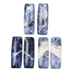 Содалитовое Природные подвески содалитом, прямоугольник амулеты, 38~40x13~13.5x4~5 мм, отверстие : 1.2 мм