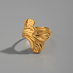 Настоящее золото 18K 304 кольца для пальцев из нержавеющей стали для женщин, лист, вакуумное покрытие pvd, реальный 18 k позолоченный, 16 мм, внутренний диаметр: 17.2 мм