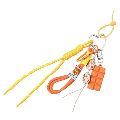 Оранжевый Декоративные подвески в виде хлеба из акрила и плетеной полиэстерной веревки., с железными застежками, для украшения сумки, оранжевые, 55x30 мм