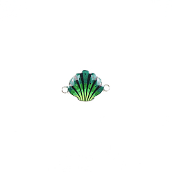 Green Alloy Enamel Connector Charms, Platinum, Shell, Green, 15x24mm