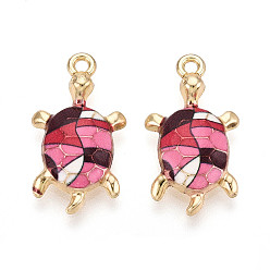 Ярко-Розовый Подвески из эмали и сплава, черепаховые чары, стойки покрытие, золотой свет, ярко-розовый, 24x13.1x3 мм, отверстие : 1.6 мм