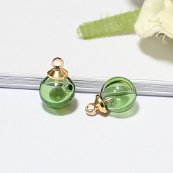 Желто-Зеленый Стеклянные подвески с эфирным маслом, с золотистой петлей, круглые, желто-зеленый, 8 мм
