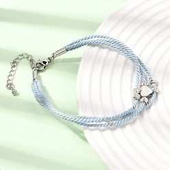 Light Sky Blue Polyester Multi-Strand Bracelets, Brass Heart Bead Bracelets with 202 Stainless Steel Lobster Claw Clasps, Platinum & Stainless Steel Color, Light Sky Blue, 7.09 inch(18cm)