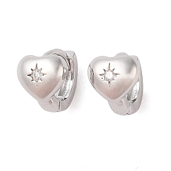 Платина Серьга-кольцо из латуни с прозрачным фианитом, сердце, платина, 9x7.5x11 мм