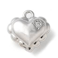 Платина Латунные микро проложить кубического циркония подвески, сердце прелести, прочное покрытие, без кадмия и без свинца, платина, 9.5x9.5x4 мм, отверстие : 1.2 мм