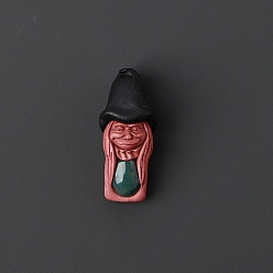 Moss Agate Natural Moss Agate Pendants, Elf with Witch Hat Charm, 45x20mm