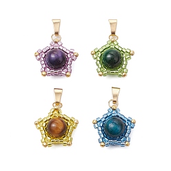 (52) Непрозрачная лаванда Подвески в форме звезд из натурального тигрового глаза и стеклянных бусин ручной работы, с 304 защелкой из нержавеющей стали на поручнях, золотые, смешанные окрашенные и неокрашенные, разноцветные, 18x17x8 мм, отверстие : 6x2.8 мм