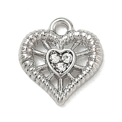 Platinum Alloy with Crystal Rhinestone Charms, Heart Charms, Platinum, 10x9.5x2mm, Hole: 1.2mm