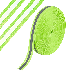 Green Yellow Reflective Polyester Ribbons, Stripe, for Clothes Accessories, Green Yellow, 3/8 inch(10.5mm)