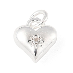Серебро 925 подвески в форме сердца из стерлингового серебра с микропаве из прозрачных кубических цирконий, с перемычками и 925 штампом, серебряные, 9x6.5x3 мм, отверстие : 1.5 мм