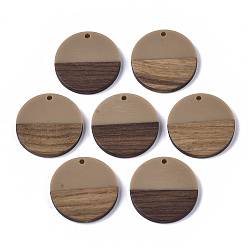 Светло-коричневый Подвески из смолы и дерева, плоско-круглые, загар, 28.5x3.5~4 мм, отверстие : 1.5 мм