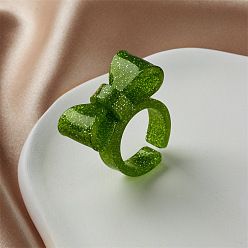 Темно-оливково-зеленый Кольца-манжеты из смолы с бантом для женщин, с блеском порошок, темно-оливковый зеленый, внутренний диаметр: 18 мм