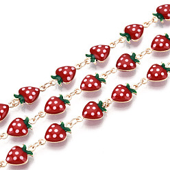 Light Gold Латунные эмалевые цепочки с клубничным звеном, пайки, с катушкой, золотой свет, 14x8x4 мм, около 16.40 футов (5 м) / рулон