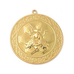 Настоящее золото 18K 304 подвески из нержавеющей стали в виде пчел, обереги от насекомых, ионное покрытие (ip), реальный 18 k позолоченный, 41x38x3 мм, отверстие : 2 мм