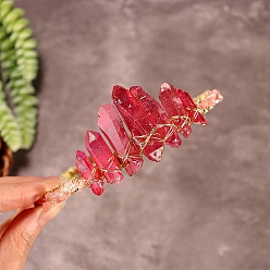 Вишневый Кварц Натуральные гальванизированные хрустальные ободки для волос, с кусочками вишневого кварцевого стекла, корона для волос, для женщин девушек, 270x180x30 мм