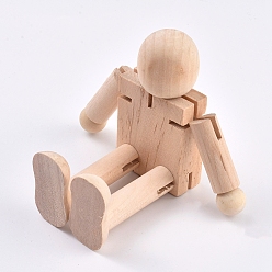 Antique White Unfinished Blank Wooden Robot Toys, for DIY Hand Painting Crafts, Antique White, 133x66x37mm
