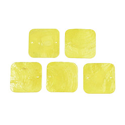 Yellow Spray Painted Capiz Shell Pendants, Square, Yellow, 43x43x1~2mm, Hole: 2mm