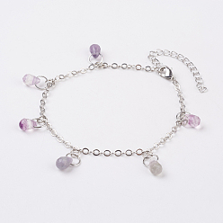 Флюорит Ограненные натуральные флюоритовые ножные браслеты, с латунной фурнитурой и 316 хирургическими цепями из нержавеющей стали, 8-5/8 дюйм (220 мм)