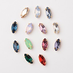 (52) Непрозрачная лаванда Шить на горный хрусталь, многожильных ссылки, k 9 стеклянный страз, класс А, с золотыми тонами латунных зубьев, аксессуары для одежды, граненые, лошадиный глаз , 15x7 мм, отверстие : 1 мм