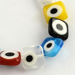 Mixed Color Square Handmade Evil Eye Lampwork Beads, Mixed Color, 8x8x3mm, Hole: 0.5mm, about 48pcs/strand, 14.5 inch