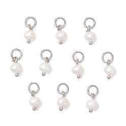 Нержавеющая Сталь Цвет Картофельные прелести из натурального культивированного пресноводного жемчуга, с открытыми пружинными кольцами из нержавеющей стали 304, кремово-белые, цвет нержавеющей стали, 8.5x4.5~5x4~4.5 мм, отверстие : 3.6 мм