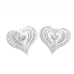Платина Латунные подвески, с кристально горный хрусталь, без кадмия, без никеля и без свинца, сердце, платина, 26.5x23.5x6.5 мм, отверстие : 1.5 мм